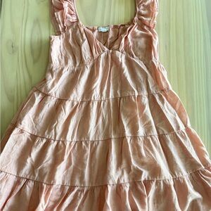 Blu Pepper Peach-Toned Tiered Ruffle Strap Dress